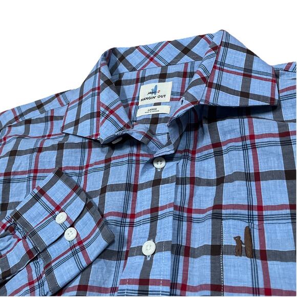 Johnnie O Shirt Large Multicolor Plaid Hangin Out Button Up LongSleeve Surf Logo - Picture 1 of 8